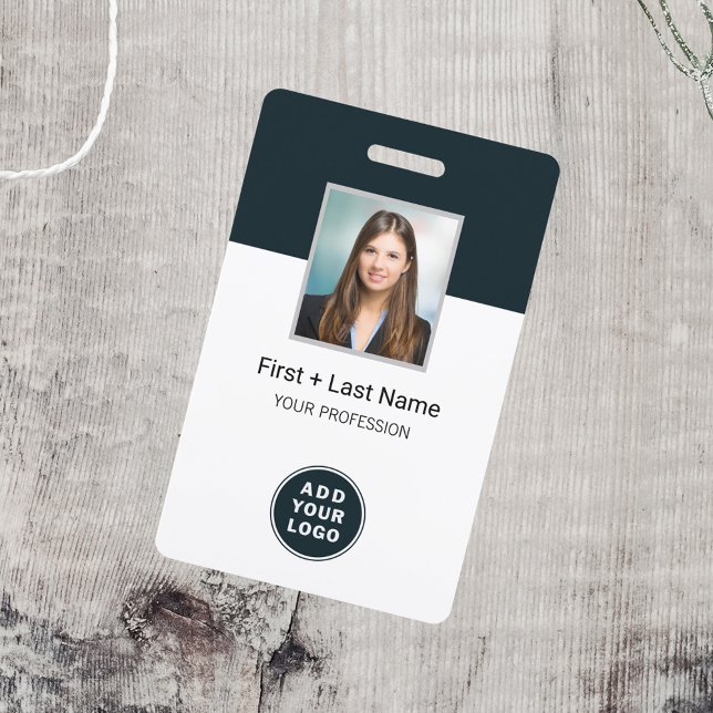 Tarjeta De Identificación Código de barras de foto de empleado personalizado (Business Logo Employee Photo ID Badge Front _view)