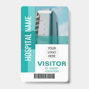 Tarjeta De Identificación Código de barras de visitante azul moderno, ID de