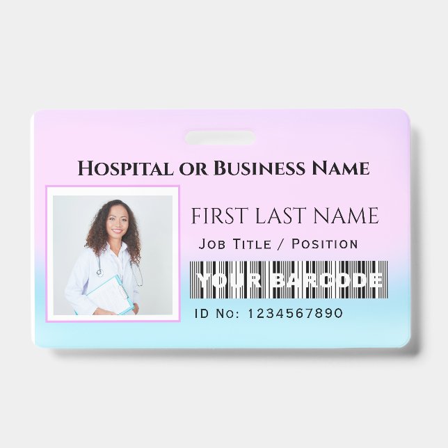 Tarjeta De Identificación Código de barras Foto Enfermera Doctor Cuidado de  (Parte frontal)