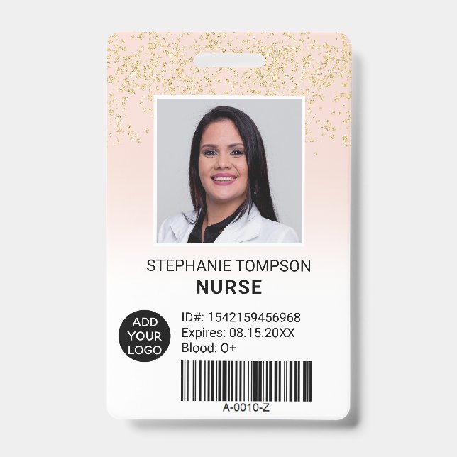 Tarjeta De Identificación Código de logo de enfermera con gradiente rosa y b (Parte frontal)