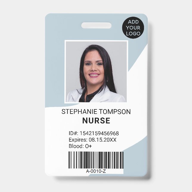 Tarjeta De Identificación Código de logo de foto de enfermera azul editable  (Parte frontal)