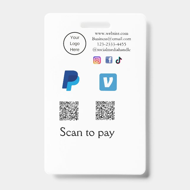Tarjeta De Identificación código Q R PayPal venmo escanear pagar añadir rede (Parte frontal)