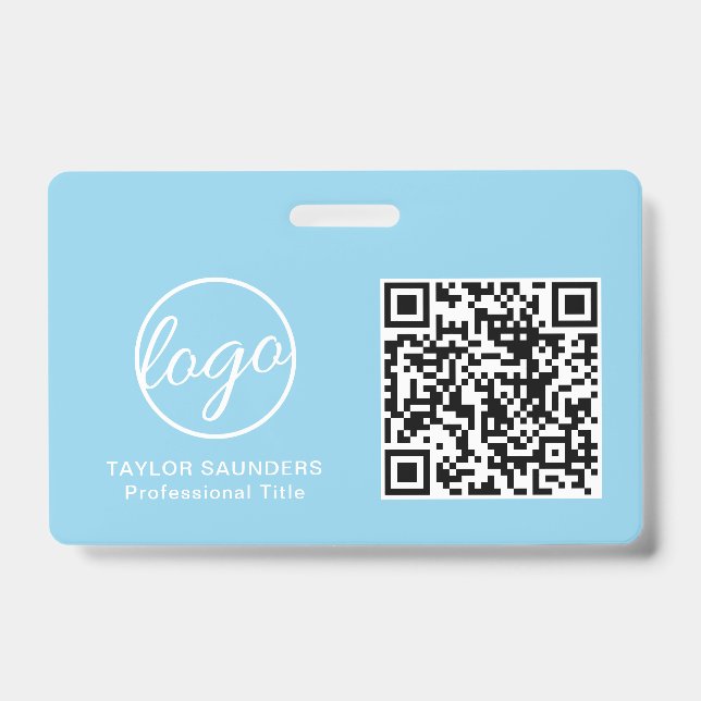Tarjeta De Identificación Código QR azul claro simple ID de empleado (Parte frontal)