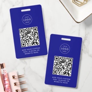 Tarjeta De Identificación Código QR Azul Marino Insignia de Logotipo de Empr