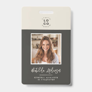 Tarjeta De Identificación Código QR beige gris moderno resumen fotográfico m