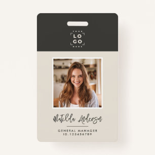 Tarjeta De Identificación Código QR beige gris moderno resumen fotográfico m