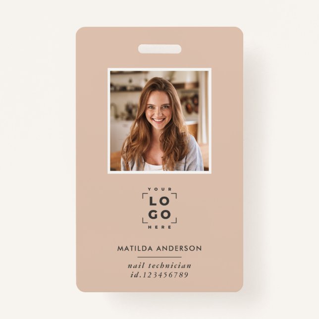 Tarjeta De Identificación Código QR beige moderno resumen fotográfico mínimo (Anverso)