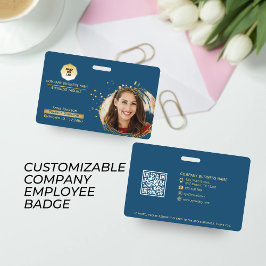 Tarjeta De Identificación Código QR de empleado de la empresa Gold & Blue, f