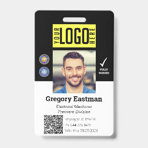 Tarjeta De Identificación Código QR de foto de empleado ID negro