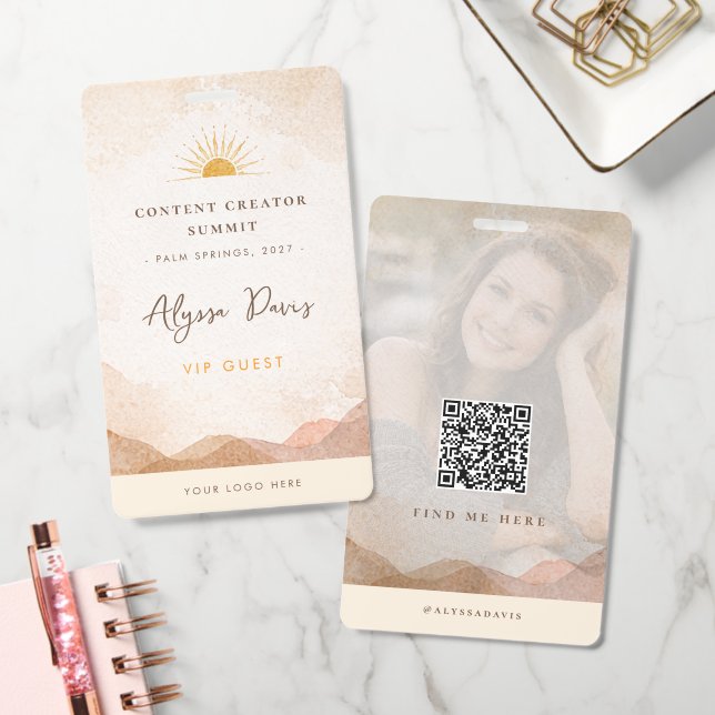 Tarjeta De Identificación Código QR de Foto de Insignia de Creador de Conten (Oficina)