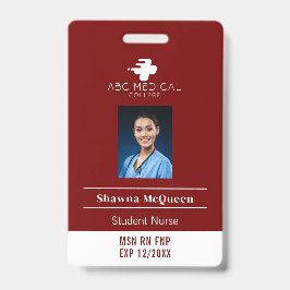 Tarjeta De Identificación Código QR de foto roja de estudiante de enfermera 