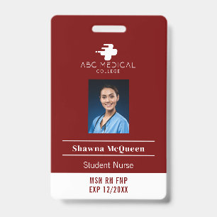 Tarjeta De Identificación Código QR de foto roja de estudiante de enfermera 