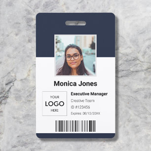 Tarjeta De Identificación Código QR de ID de foto de empleado azul oscuro