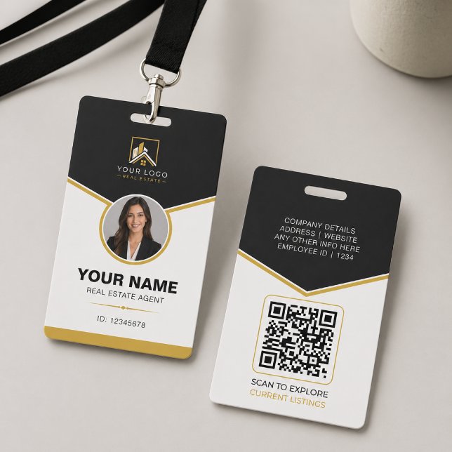 Tarjeta De Identificación Código QR de Identificación de Bienes Raíces Moder (Luxury Real Estate ID Badge with QR Code | Realtor Branding)