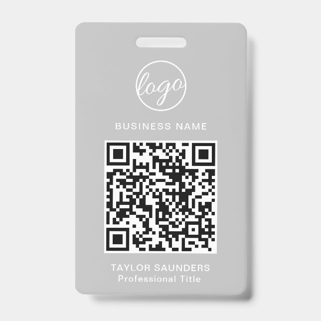Tarjeta De Identificación Código QR de Identificación de Empleado Gris Claro (Parte frontal)