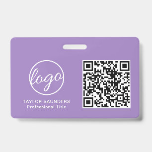Tarjeta De Identificación Código QR de Identificación de Empleado Lila Simpl