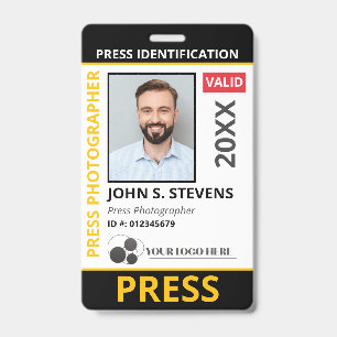 Tarjeta De Identificación Código QR de identificación de prensa con foto y l