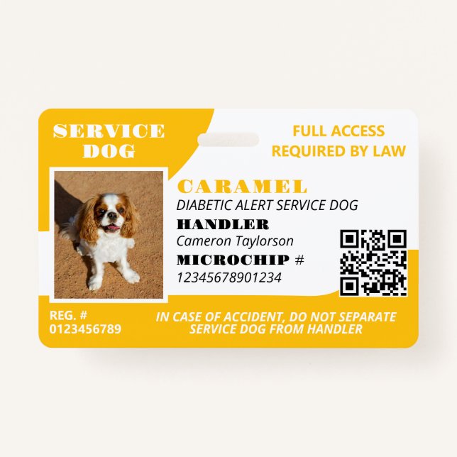 Tarjeta De Identificación Código QR de la foto del perro del servicio blanco (Anverso)