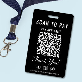 Tarjeta De Identificación Código QR de Pagar en Redes Sociales Negro