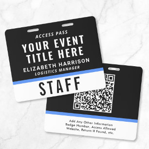 Tarjeta De Identificación Código QR de Pase de Acceso a Evento Negro Azul ID