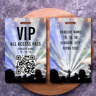 Tarjeta De Identificación Código QR de pase de acceso total VIP para concier