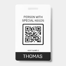 Tarjeta De Identificación Código QR de Persona con Necesidades Especiales y 
