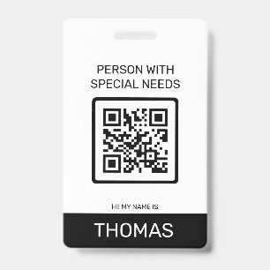 Tarjeta De Identificación Código QR de Persona con Necesidades Especiales y