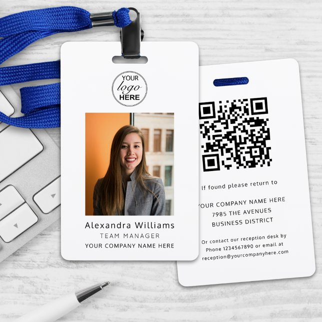 Tarjeta De Identificación Código QR de seguridad de la empresa de identifica (Custom photo id corporate employee security badge With qr code name and details if lost)