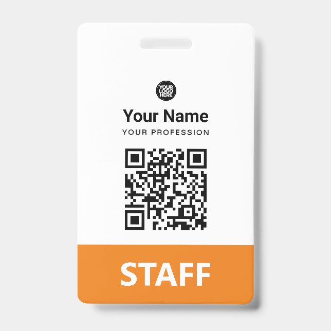 Tarjeta De Identificación Código QR del empleado de Orange, código de barras (Parte frontal)