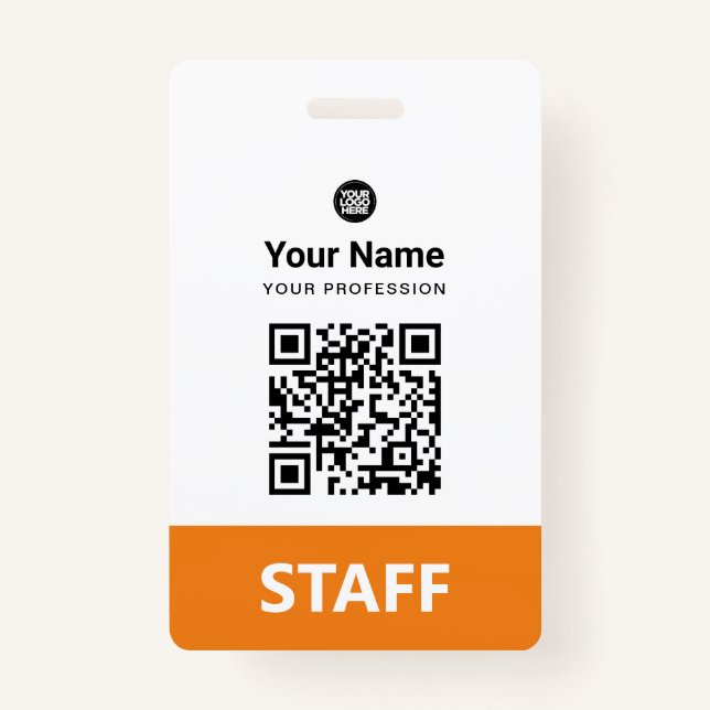 Tarjeta De Identificación Código Qr del empleado naranja, código de barras,  (Anverso)
