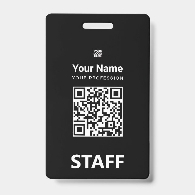 Tarjeta De Identificación Código Qr del empleado totalmente negro, código de (Parte frontal)