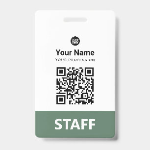 Tarjeta De Identificación Código QR del Empleado Verde Salvia, Código de Bar