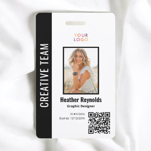 Tarjeta De Identificación Código QR Foto de Empleado Insignia Negra