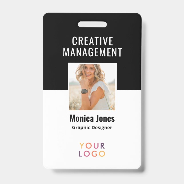 Tarjeta De Identificación Código QR Foto Empleado Negro Badge (Parte frontal)