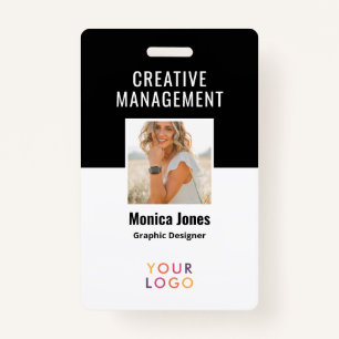 Tarjeta De Identificación Código QR Foto Empleado Negro Badge