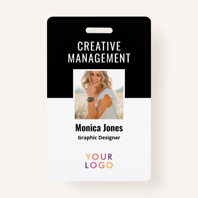 Tarjeta De Identificación Código QR Foto Empleado Negro Badge (Anverso)