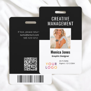 Tarjeta De Identificación Código QR Foto Empleado Negro Badge