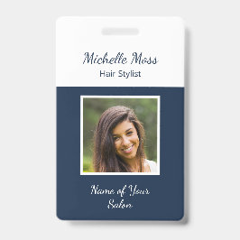 Tarjeta De Identificación Código QR Foto moderna Navy Blue Hair Stylist