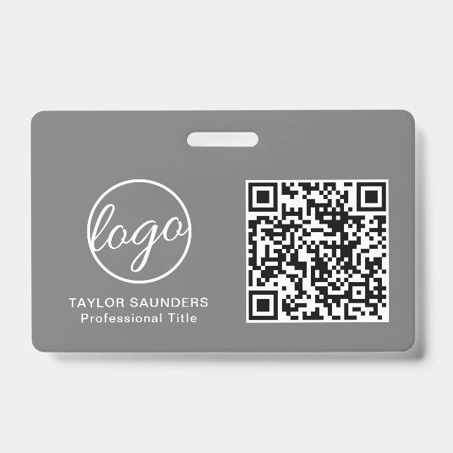 Tarjeta De Identificación Código QR gris simple ID de empleado (Parte frontal)