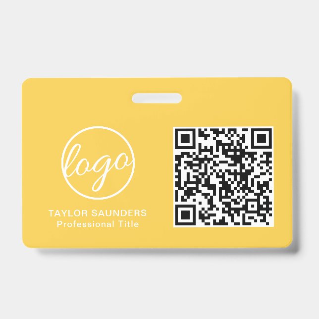 Tarjeta De Identificación Código QR ID de Empleado Amarillo Simple (Parte frontal)