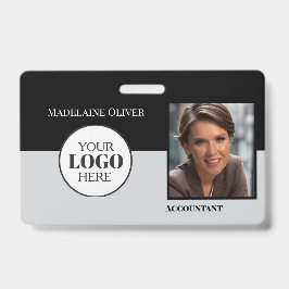 Tarjeta De Identificación Código QR ID de empleado Logotipo gris negro Foto