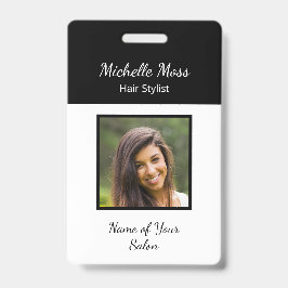 Tarjeta De Identificación Código QR moderno Hair Stylist Black White