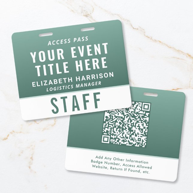 Tarjeta De Identificación Código QR moderno Identificación de Acceso a Event (Modern QR Code Sage Green Event Access ID Badge)