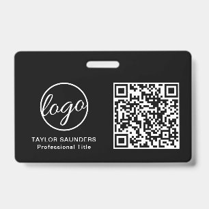 Tarjeta De Identificación Código QR negro simple de identificación de emplea