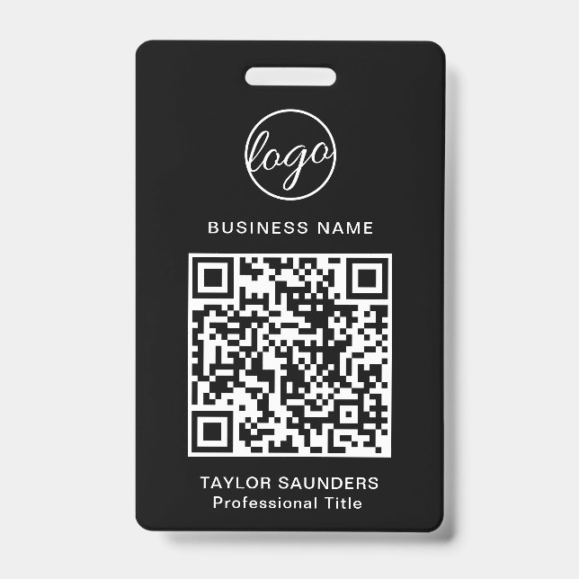 Tarjeta De Identificación Código QR negro simple ID de empleado (Anverso)