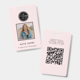 Tarjeta De Identificación Código QR negro y rosa personalizado Logotipo de e