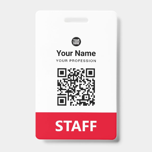 Tarjeta De Identificación Código Qr para empleados rojos, código de barras,  (Parte frontal)
