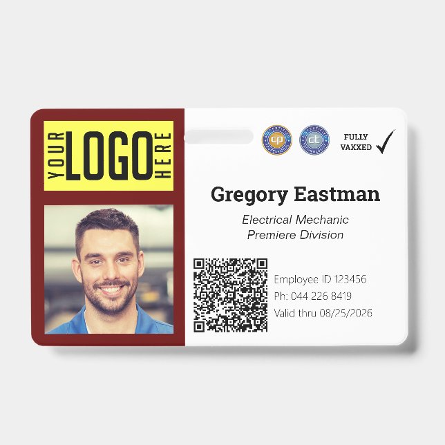 Tarjeta De Identificación Código QR para la persona que trabaja Foto ID de c (Anverso)