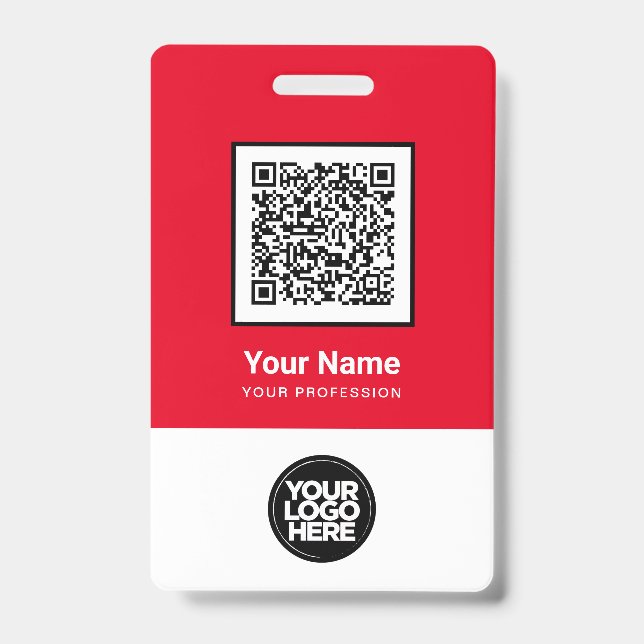 Tarjeta De Identificación Código Qr Personalizado Empleado Rojo Código de Ba (Parte frontal)