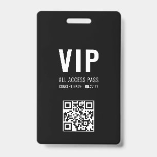 Tarjeta De Identificación Código QR personalizado Negro Blanco VIP Todos los